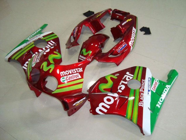 1990-1998 Honda CBR250RR MC22 Motorcycle Fairings - Red White Green MoviStar Canada