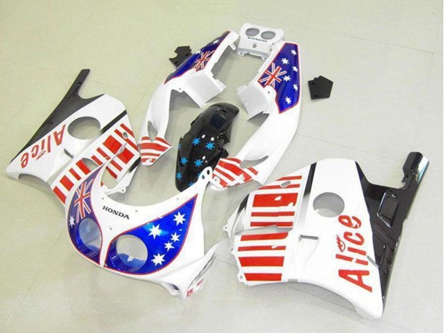 1990-1998 Honda CBR250RR MC22 Motorcycle Fairings - White Red Blue Star Alice Canada