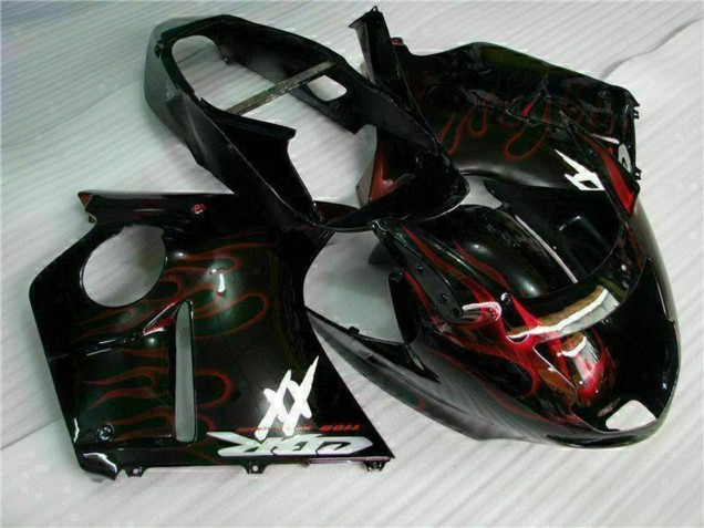 1996-2007 Honda CBR1100XX Blackbird Abs Motorcycle Fairing - Glossy Black Red Flame Canada