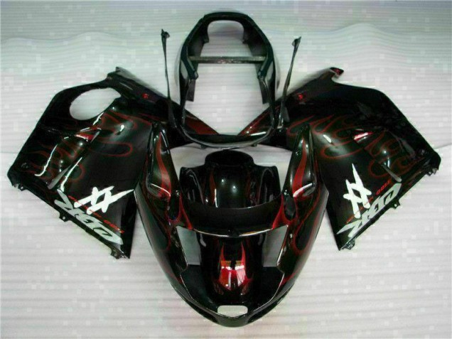 1996-2007 Honda CBR1100XX Blackbird Abs Motorcycle Fairing - Glossy Black Red Flame Canada