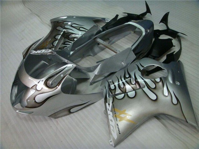 1996-2007 Honda CBR1100XX Blackbird Motorcycle Fairing - Silver Black Flame Canada