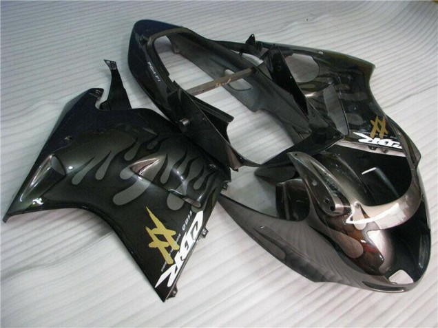 1996-2007 Honda CBR1100XX Blackbird Motorcycle Fairings - Glossy Black Silver Flame Canada