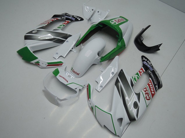 1997-2005 Honda VTR1000F Motorcycle Fairings - White Green Glossy Black Castrol Canada