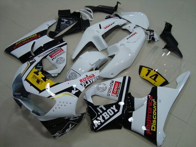 1998-1999 Honda CBR900RR 919 Motorcycle Fairings - White Yellow Glossy Black Playboy 14 Canada