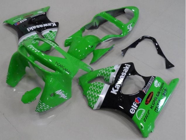 1998-1999 Kawasaki ZX6R Motorcycle Fairings - Green White Silver Glossy Black Canada