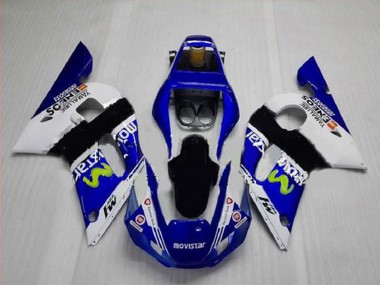 Online 1998-2002 Yamaha YZF R6 Motorcycle Fairings - White Blue Black MoviStar ENEOS Yamalube Canada