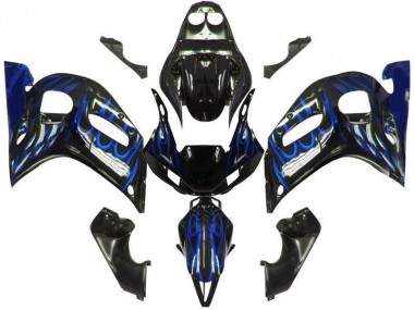 Online 1998-2002 Yamaha YZF 600 R6 Motorcycle Fairings - Glossy Black Blue Flame Canada