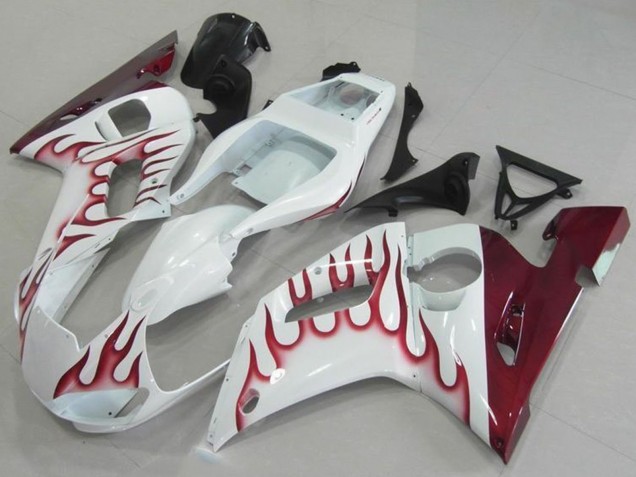 1998-2002 Yamaha YZF R6 Motorcycle Fairings - White Red Flame Canada