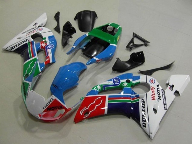 1998-2002 Yamaha YZF R6 Motorcycle Fairings - White Blue Green Red Fiat Motul Michelin Dunlop Canada