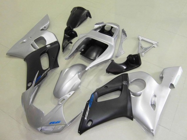 1998-2002 Yamaha YZF R6 Motorcycle Fairings - Silver Matte Black Blue Decal Canada