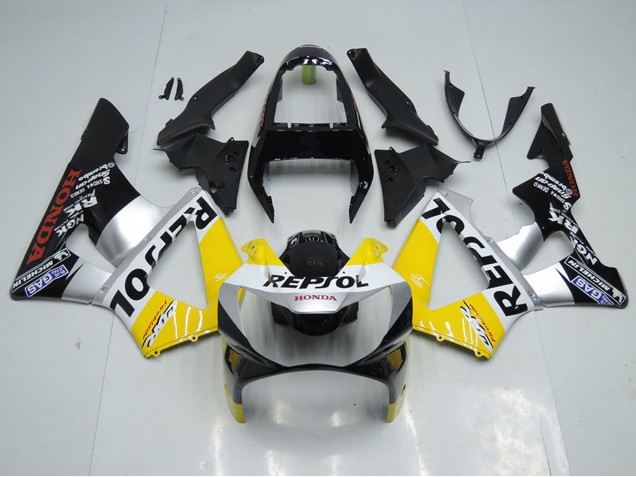 2000-2001 Honda CBR900RR 929 Motorcycle Fairing - Yellow Silver Glossy Black Repsol Canada