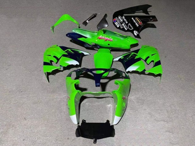 2000-2001 Kawasaki ZX9R Motorcycle Fairing - Green White Glossy Black Canada