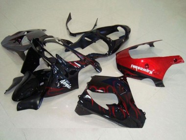 Online 2000-2001 Kawasaki ZX9R Motorcycle Fairing - Glossy Black Red Flame Canada
