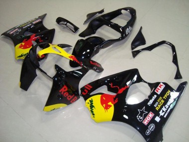 Online 2000-2002 Kawasaki ZX6R Motorcycle Fairings - Glossy Black Yellow Red Bull Canada