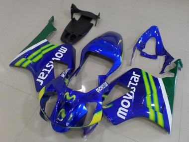 Online 2000-2006 Honda VTR1000 Motorcycle Fairings - Blue Green White MoviStar Canada