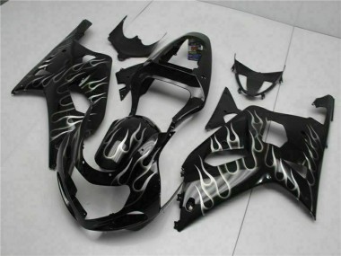 Online 2001-2003 Suzuki GSXR 600/750 Motorcycle Fairings - Glossy Black Silver Flame Canada