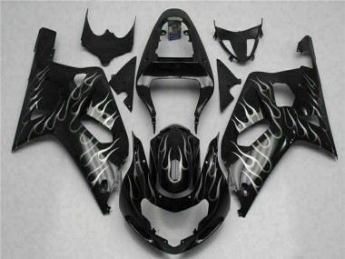 Online 2001-2003 Suzuki GSXR 600/750 Motorcycle Fairings - Glossy Black Silver Flame Canada