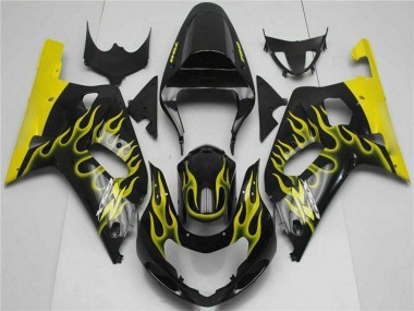 Online 2001-2003 Suzuki GSXR 600/750 Motorcycle Fairings - Glossy Black Yellow Flame Canada