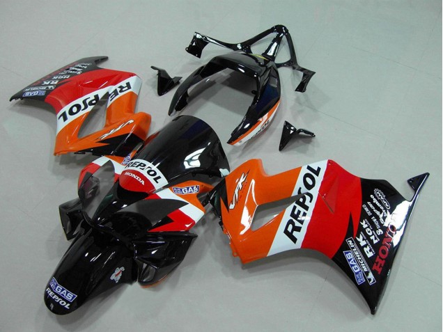 2002-2013 Honda VFR 800 Motorcycle Fairing - Orange White Red Glossy Black Repsol Canada