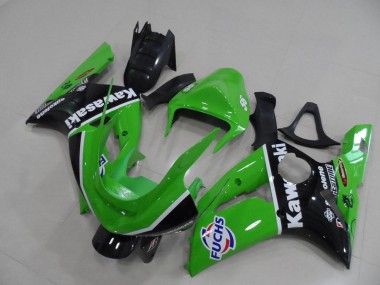 Online 2003-2004 Kawasaki ZX6R Motorcycle Fairings - Green White Black Fuchs Canada