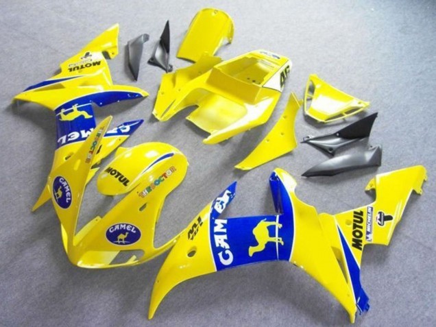 2003-2004 Yamaha YZF R6 Motorcycle Fairings - Yellow Blue Camel Motul Canada