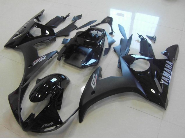 2003-2004 Yamaha YZF R6 Motorcycle Fairings - Glossy Black Matte Black Silver Decals Canada