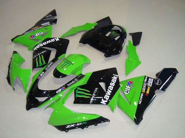 2004-2005 Kawasaki ZX10R Motorcycle Fairings - Green Black Monster Elf Canada