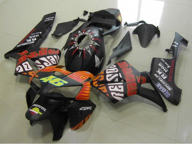 2005-2006 Honda CBR600RR Motorcycle Fairings - Matte Black Orange Yellow Rossi 46 Canada