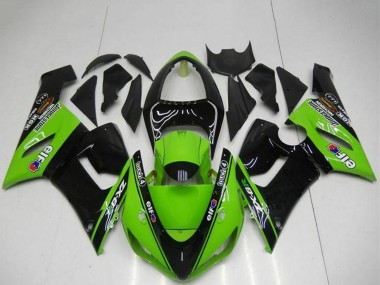 Online 2005-2006 Kawasaki ZX6R Motorcycle Fairings - Green Glossy Black Elf Canada