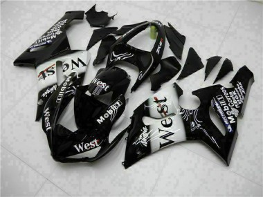 Online 2005-2006 Kawasaki ZX6R Motorcycle Fairings - Glossy Black White West Canada