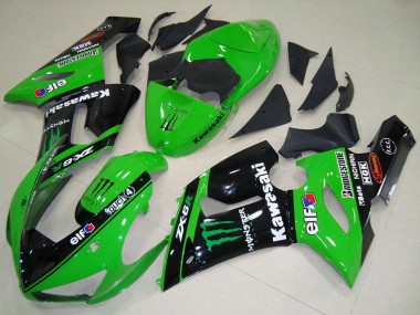 Online 2005-2006 Kawasaki ZX6R Motorcycle Fairings - Green Glossy Black Elf Monster Canada