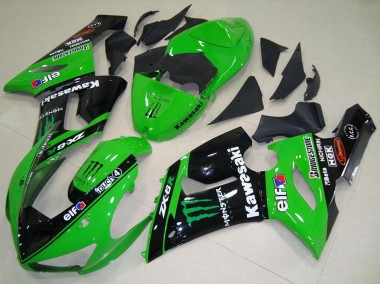 Online 2005-2006 Kawasaki ZX6R Motorcycle Fairings - Green Glossy Black Elf Monster Canada