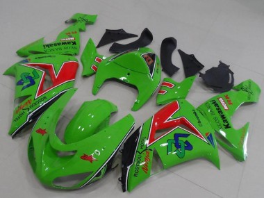 Online 2005-2006 Kawasaki ZX6R Motorcycle Fairings - Green Red Black ENEOS Banca Canada
