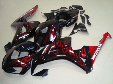 Online 2006-2007 Honda CBR1000RR Motorcycle Fairing Kits - Glossy Black Red Flame Canada