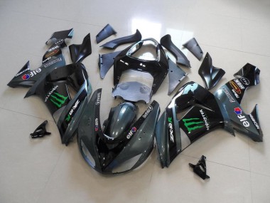 Online 2006-2007 Kawasaki ZX10R Motorcycle Fairings - Glossy Black Matte Black Green Elf Touch4 Monster Energy Canada