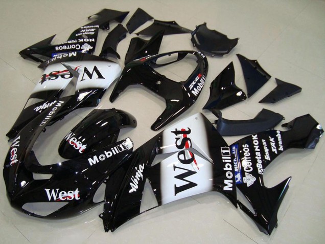 2006-2007 Kawasaki ZX10R Motorcycle Fairing - Glossy Black White West Canada