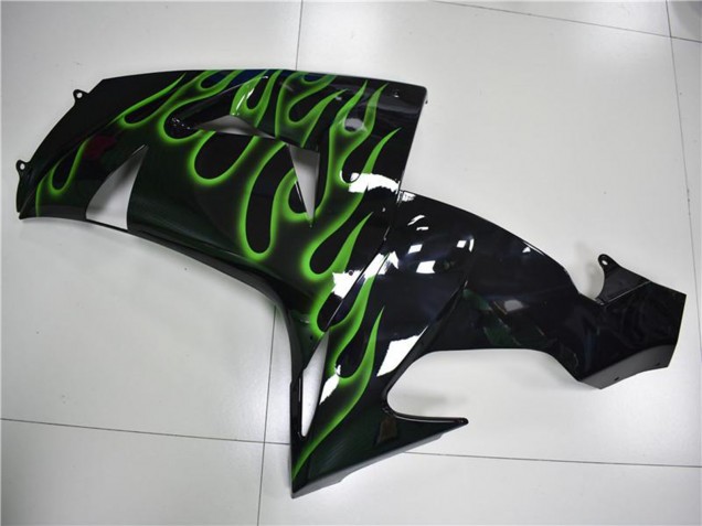 2006-2007 Kawasaki ZX10R Motorcycle Fairings - Glossy Black Green Flame Canada