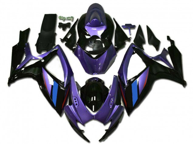 2006-2007 Suzuki GSXR 600/750 Motorcycle Fairings - Purple Blue Glossy Black Stripe Canada
