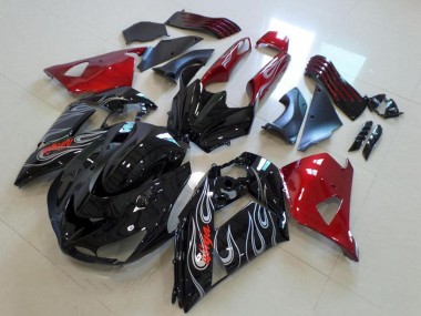 Online 2006-2011 Kawasaki ZX14R ZZR1400 Motorcycle Fairings - Red Glossy Black Silver Flame Canada