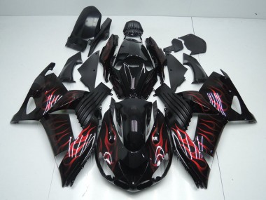 Online 2006-2011 Kawasaki ZX14R ZZR1400 Motorcycle Fairings - Glossy Black Red Flame Canada