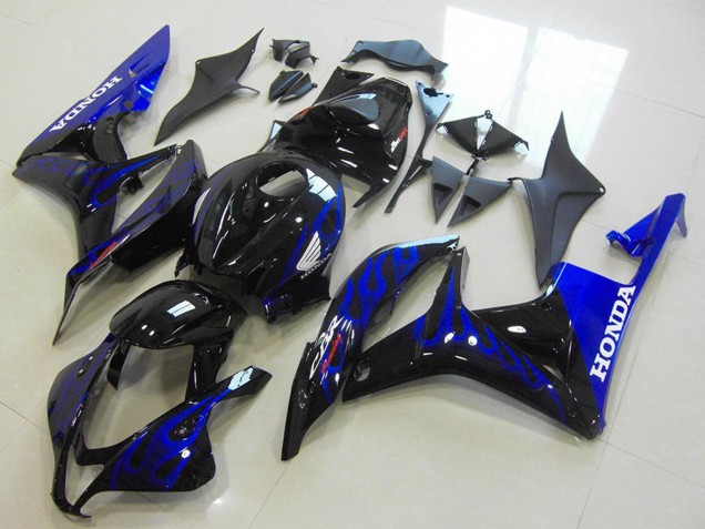 2007-2008 Honda CBR600RR Motorcycle Fairings - Glossy Black Blue Flame Canada