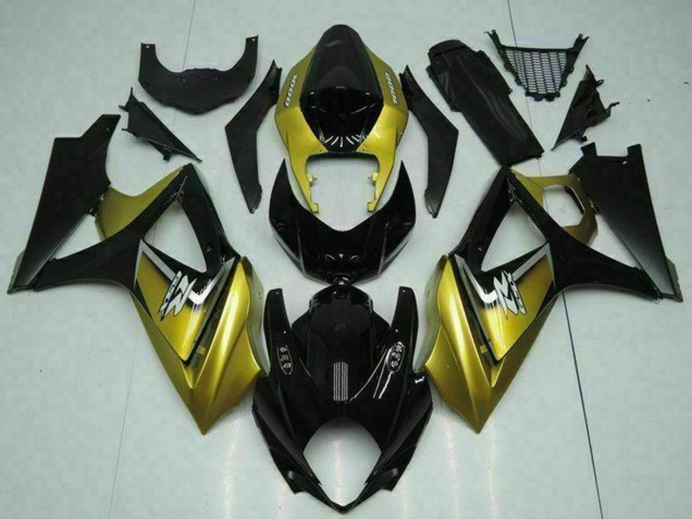 2007-2008 Suzuki GSXR 1000 Motorcycle Fairings - Gold Glossy Black Silver Decal Canada