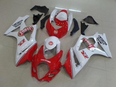 Online 2007-2008 Suzuki GSXR 1000 Motorcycle Fairing - White Red Lucky Strike Canada