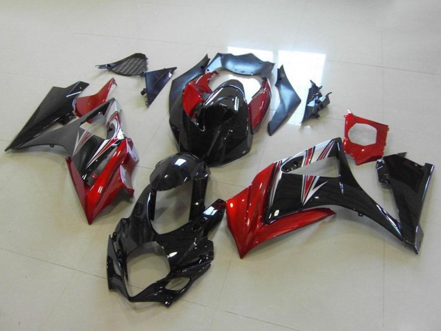 2007-2008 Suzuki GSXR 1000 Motorcycle Fairings - Red Glossy Black No Decal Canada