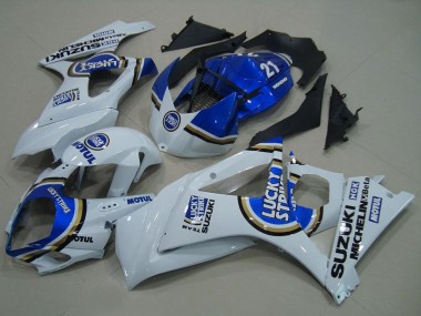 Online 2007-2008 Suzuki GSXR 1000 Motorcycle Fairings - White Blue Lucky Strike Canada