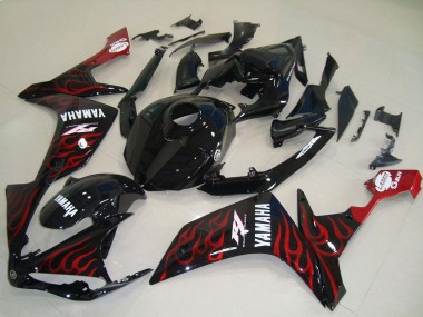 Online 2007-2008 Yamaha YZF R1 Motorcycle Fairings - Glossy Black Red Flame Canada