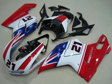 Online 2007-2014 Ducati 1198 Motorcycle Fairings - White Red Blue Glossy Black 21 Canada