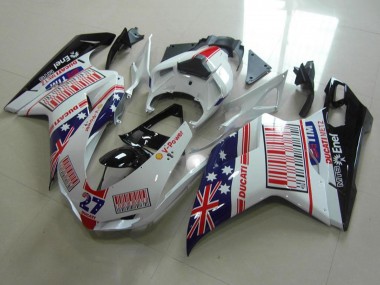 Online 2007-2014 Ducati 848 1098 1198 Motorcycle Fairings - White Blue Red Glossy Black American Flag Tim 27 Canada