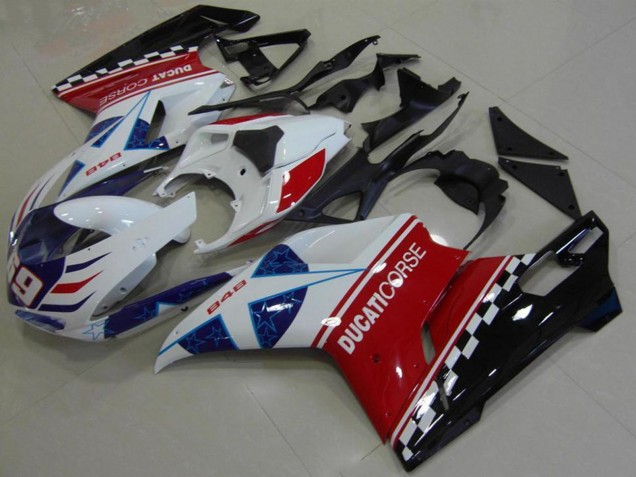 2007-2014 Ducati 848 Motorcycle Fairing - White Red Blue Glossy Black Corse 69 Canada