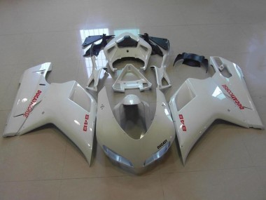 Online 2007-2014 Ducati 848 Motorcycle Fairings - Glossy White Red Decals Canada